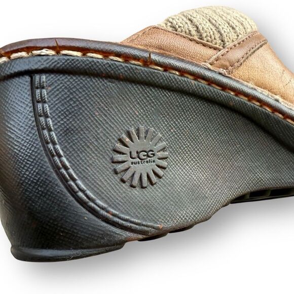 UGG Women's Gael Wedge Slip-on Winter Clogs Brown Leather Shearling Size 7 - Picture 12 of 13